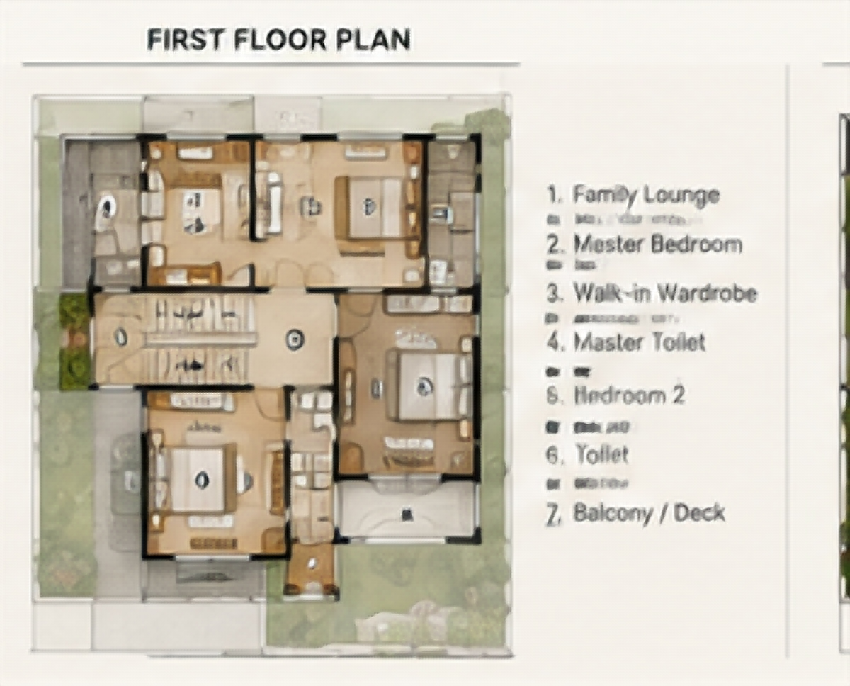 Unlabelled first-level villa plan reference