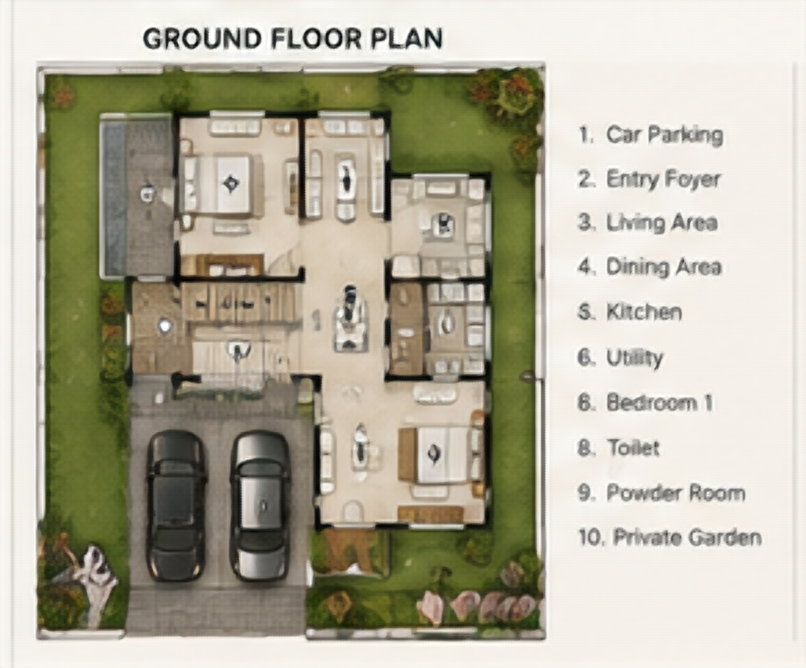 Unlabelled ground-level villa plan reference