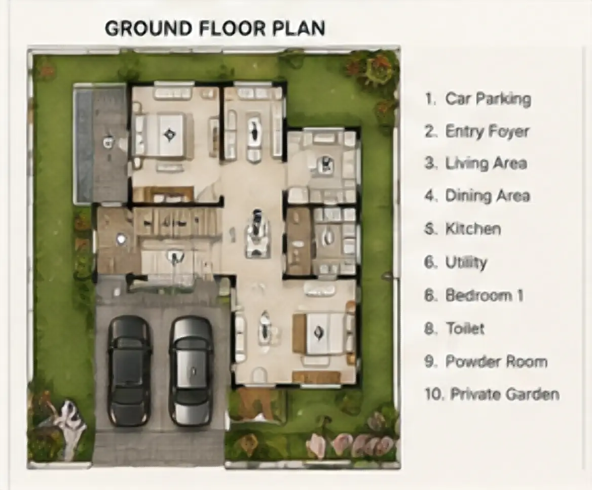 Unlabelled ground-level villa plan reference